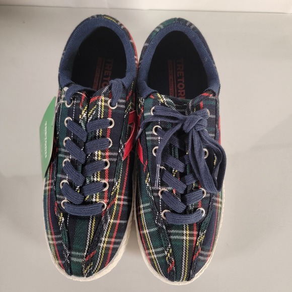 Tretorn Women's Nylite Plus Tartan Sneaker Plaid Navy Green 6 M - Picture 3 of 7